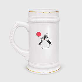 Кружка пивная с принтом Смешной пингвин с шариком в Тюмени,  керамика (Материал выдерживает высокую температуру, стоит избегать резкого перепада температур) |  объем 630 мл | Тематика изображения на принте: 