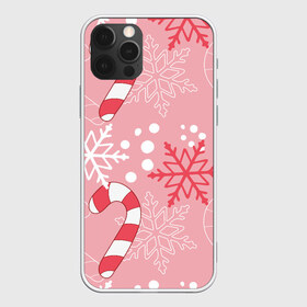 Чехол для iPhone 12 Pro Max с принтом Новогодний узор с леденцом в Тюмени, Силикон |  | Тематика изображения на принте: детская | красный | леденец | новогодняя | новый год | розовая | снежинки