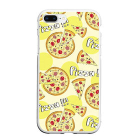 Чехол для iPhone 7Plus/8 Plus матовый с принтом Узор - Пицца на желтом в Тюмени, Силикон | Область печати: задняя сторона чехла, без боковых панелей | еда | желтый | кусок | надписи | паттерн | пицца | узор | фастфуд