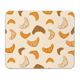 Коврик для мышки прямоугольный с принтом Круассаны - Вкусный узор в Тюмени, натуральный каучук | размер 230 х 185 мм; запечатка лицевой стороны | еда | завтрак | круассан | оранжевый | паттерн | рогалики | сладости | узор | фастфуд