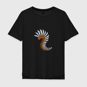 Мужская футболка хлопок Oversize с принтом Насекомое в Тюмени, 100% хлопок | свободный крой, круглый ворот, “спинка” длиннее передней части | fantasy | monster | животные | земноводные | монстр | насекомое | сколопендра | фэнтези
