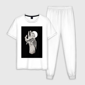 Мужская пижама хлопок с принтом Уставший ангел в Тюмени, 100% хлопок | брюки и футболка прямого кроя, без карманов, на брюках мягкая резинка на поясе и по низу штанин
 | angel | carpg | ангел | рука | сон