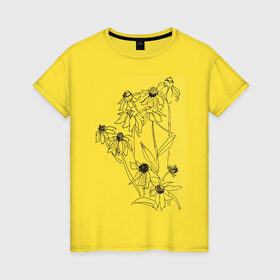 Женская футболка хлопок с принтом Ромашки в Тюмени, 100% хлопок | прямой крой, круглый вырез горловины, длина до линии бедер, слегка спущенное плечо | 