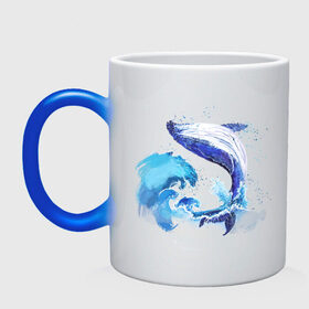 Кружка хамелеон с принтом Акварельный кит в Тюмени, керамика | меняет цвет при нагревании, емкость 330 мл | Тематика изображения на принте: акварель | вода | волны | кит | море | морское | рисунок | рыбы | стихия