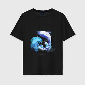 Женская футболка хлопок Oversize с принтом Акварельный кит в Тюмени, 100% хлопок | свободный крой, круглый ворот, спущенный рукав, длина до линии бедер
 | акварель | вода | волны | кит | море | морское | рисунок | рыбы | стихия