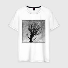 Мужская футболка хлопок с принтом Дом на дереве в Тюмени, 100% хлопок | прямой крой, круглый вырез горловины, длина до линии бедер, слегка спущенное плечо. | ветки | графика | дерево | дом | жуткий | мрачный | небо | одиночество | пасмурно | пустота
