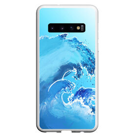 Чехол для Samsung Galaxy S10 с принтом Волна с фоном в Тюмени, Силикон | Область печати: задняя сторона чехла, без боковых панелей | Тематика изображения на принте: акварель | брызги | вода | волны | море | океан