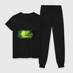 Женская пижама хлопок с принтом Solar swamp Солнечное болото в Тюмени, 100% хлопок | брюки и футболка прямого кроя, без карманов, на брюках мягкая резинка на поясе и по низу штанин | Тематика изображения на принте: 