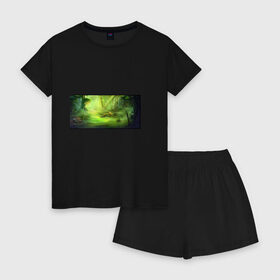 Женская пижама с шортиками хлопок с принтом Solar swamp Солнечное болото в Тюмени, 100% хлопок | футболка прямого кроя, шорты свободные с широкой мягкой резинкой | Тематика изображения на принте: 