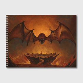 Альбом для рисования с принтом Владыка тьмы в Тюмени, 100% бумага
 | матовая бумага, плотность 200 мг. | горящее | крылья | лава | летучая | мрачный | мышь | небо | огонь | скалы | страшный | сюрреализм