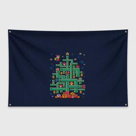 Флаг-баннер с принтом NEW YEAR MARIO в Тюмени, 100% полиэстер | размер 67 х 109 см, плотность ткани — 95 г/м2; по краям флага есть четыре люверса для крепления | 2021 | christmas | game | mario | new year | presents | winter | денди | елка | игры | марио | новый год | подарки | рождество | свитер