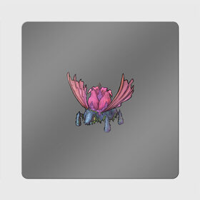 Магнит виниловый Квадрат с принтом Цветочный жук в Тюмени, полимерный материал с магнитным слоем | размер 9*9 см, закругленные углы | bug | flower | pink | wings | жук | лоза | насекомое | розовый | цветы
