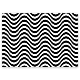 Поздравительная открытка с принтом ЧБ Волна в Тюмени, 100% бумага | плотность бумаги 280 г/м2, матовая, на обратной стороне линовка и место для марки
 | зебра | кривые | полосы | текстуры | узор волна | чб | чб волна | черное и белое