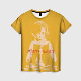 Женская футболка 3D с принтом Ход королевы в Тюмени, 100% полиэфир ( синтетическое хлопкоподобное полотно) | прямой крой, круглый вырез горловины, длина до линии бедер | the queens gambit | графика | девушка | королева | шахматы