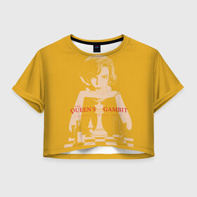 Женская футболка Crop-top 3D с принтом Ход королевы в Тюмени, 100% полиэстер | круглая горловина, длина футболки до линии талии, рукава с отворотами | the queens gambit | графика | девушка | королева | шахматы