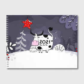 Альбом для рисования с принтом Корова 2021 в Тюмени, 100% бумага
 | матовая бумага, плотность 200 мг. | Тематика изображения на принте: 2021 | 7 января | bull | newyear | santa | бык | быки | бычок | год быка | дед мороз | корова | новогодние каникулы | новогодние праздники | новый 2021 | новый год | новый год 2021 | рождество | сани | санта | санта клаус