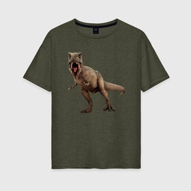 Женская футболка хлопок Oversize с принтом T-Rex в Тюмени, 100% хлопок | свободный крой, круглый ворот, спущенный рукав, длина до линии бедер
 | dinosaurs | predator | дино | динозавр | звери | хищник | ящер
