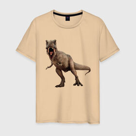 Мужская футболка хлопок с принтом T-Rex в Тюмени, 100% хлопок | прямой крой, круглый вырез горловины, длина до линии бедер, слегка спущенное плечо. | Тематика изображения на принте: dinosaurs | predator | дино | динозавр | звери | хищник | ящер