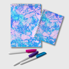 Блокнот с принтом Нежные краски в Тюмени, 100% бумага | 48 листов, плотность листов — 60 г/м2, плотность картонной обложки — 250 г/м2. Листы скреплены удобной пружинной спиралью. Цвет линий — светло-серый
 | abstract | blue | casual | casual style | pink | texture | абстрактный рисунок | абстракция | блики | брызги | вода | волны | градиент | краски | мазки | море | морская | пастельные цвета | повседневный | пятна красок