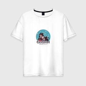 Женская футболка хлопок Oversize с принтом Genshin Impact в Тюмени, 100% хлопок | свободный крой, круглый ворот, спущенный рукав, длина до линии бедер
 | anime | game | genshin impact | rpg | аниме | геншин импакт | игра | персонаж | рпг