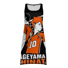 Платье-майка 3D с принтом Haikyuu Hinata Kageyama в Тюмени, 100% полиэстер | полуприлегающий силуэт, широкие бретели, круглый вырез горловины, удлиненный подол сзади. | anime | haiku | haikuu | haikyu | haikyuu | hinata | kageyama | karasuno | shoe | аниме | атака титанов | ван пис | волейбол | кагеяма | карасуно | наруто | некома | хайку | хината | чиби | шариторидзава | шое