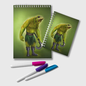 Блокнот с принтом Bullywug в Тюмени, 100% бумага | 48 листов, плотность листов — 60 г/м2, плотность картонной обложки — 250 г/м2. Листы скреплены удобной пружинной спиралью. Цвет линий — светло-серый
 | art | жаба | жабалюд | зеленый фон