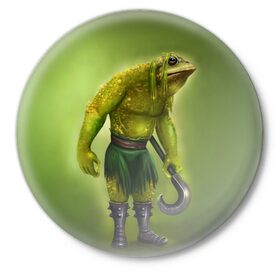 Значок с принтом Bullywug в Тюмени,  металл | круглая форма, металлическая застежка в виде булавки | art | жаба | жабалюд | зеленый фон