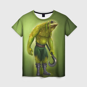 Женская футболка 3D с принтом Bullywug в Тюмени, 100% полиэфир ( синтетическое хлопкоподобное полотно) | прямой крой, круглый вырез горловины, длина до линии бедер | art | жаба | жабалюд | зеленый фон
