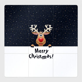 Магнитный плакат 3Х3 с принтом Merry Christmas в Тюмени, Полимерный материал с магнитным слоем | 9 деталей размером 9*9 см | Тематика изображения на принте: christmas | merry christmas | santa claus | дед мороз | ёлка | новогодние олени | новый год | оленёнок бэмби | оленёнок рудольф | орнамент | с новым годом | санта клаус | свитер с оленями | снегурочка | снежинки | узоры