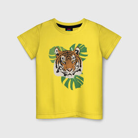 Детская футболка хлопок с принтом Тигр в джунглях в Тюмени, 100% хлопок | круглый вырез горловины, полуприлегающий силуэт, длина до линии бедер | nature | tiger | wild | wild animals | джунгли | дикие животные | дикий | животные | кошачьи | крупные кошки | полосатый | природа | тигр | тигр в джунглях | тигренок | тропики | хищник | хищные животные