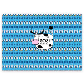 Поздравительная открытка с принтом Корова 2021 в Тюмени, 100% бумага | плотность бумаги 280 г/м2, матовая, на обратной стороне линовка и место для марки
 | 2021 | 7 января | bull | newyear | santa | бык | быки | бычок | год быка | дед мороз | корова | новогодние каникулы | новогодние праздники | новый 2021 | новый год | новый год 2021 | рождество | сани | санта | санта клаус