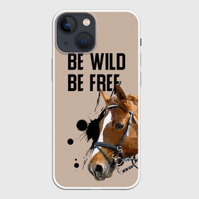 Чехол для iPhone 13 mini с принтом Be wild be free в Тюмени,  |  | horse | horseshoe | акварель | головалошади | грива | жеребец | животные | конь | лошадь | лошадьскрыльями | подкова | природа | рисуноккрасками