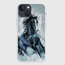 Чехол для iPhone 13 mini с принтом нарисованный конь в Тюмени,  |  | horse | horseshoe | акварель | головалошади | грива | жеребец | животные | конь | лошадь | лошадьскрыльями | подкова | природа | рисуноккрасками