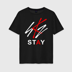 Женская футболка хлопок Oversize с принтом STRAY KIDS в Тюмени, 100% хлопок | свободный крой, круглый ворот, спущенный рукав, длина до линии бедер
 | bang chan | changbin | felix | han | hyunjin | i.n. | k pop | lee know | seungmin | skz | stray kids | идолы | к поп