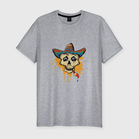 Мужская футболка хлопок Slim с принтом Draw Рисуй в Тюмени, 92% хлопок, 8% лайкра | приталенный силуэт, круглый вырез ворота, длина до линии бедра, короткий рукав | кисточка | мексиканский | сомбреро | череп