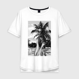 Мужская футболка хлопок Oversize с принтом Summer day Летний день в Тюмени, 100% хлопок | свободный крой, круглый ворот, “спинка” длиннее передней части | лето | ноги | пальмы | черный и белый