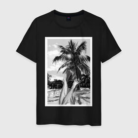 Мужская футболка хлопок с принтом Summer day Летний день в Тюмени, 100% хлопок | прямой крой, круглый вырез горловины, длина до линии бедер, слегка спущенное плечо. | лето | ноги | пальмы | черный и белый