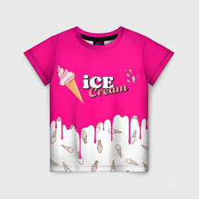 Детская футболка 3D с принтом Ice Cream BlackPink в Тюмени, 100% гипоаллергенный полиэфир | прямой крой, круглый вырез горловины, длина до линии бедер, чуть спущенное плечо, ткань немного тянется | blackpink | blink | bts | exo | icecream | jennie | jisoo | korea | kpop | lisa | love | rose | блекпинк | девушки | корея | кпоп | музыка