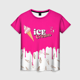 Женская футболка 3D с принтом Ice Cream BlackPink в Тюмени, 100% полиэфир ( синтетическое хлопкоподобное полотно) | прямой крой, круглый вырез горловины, длина до линии бедер | blackpink | blink | bts | exo | icecream | jennie | jisoo | korea | kpop | lisa | love | rose | блекпинк | девушки | корея | кпоп | музыка