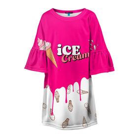 Детское платье 3D с принтом Ice Cream BlackPink в Тюмени, 100% полиэстер | прямой силуэт, чуть расширенный к низу. Круглая горловина, на рукавах — воланы | Тематика изображения на принте: blackpink | blink | bts | exo | icecream | jennie | jisoo | korea | kpop | lisa | love | rose | блекпинк | девушки | корея | кпоп | музыка
