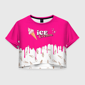 Женская футболка Crop-top 3D с принтом Ice Cream BlackPink в Тюмени, 100% полиэстер | круглая горловина, длина футболки до линии талии, рукава с отворотами | blackpink | blink | bts | exo | icecream | jennie | jisoo | korea | kpop | lisa | love | rose | блекпинк | девушки | корея | кпоп | музыка