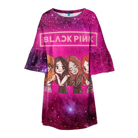 Детское платье 3D с принтом Black Pink в Тюмени, 100% полиэстер | прямой силуэт, чуть расширенный к низу. Круглая горловина, на рукавах — воланы | blackpink | blink | bts | exo | icecream | jennie | jisoo | korea | kpop | lisa | love | rose | блекпинк | девушки | корея | кпоп | музыка