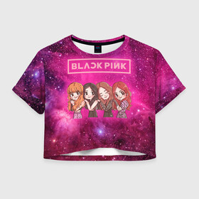 Женская футболка Crop-top 3D с принтом Black Pink в Тюмени, 100% полиэстер | круглая горловина, длина футболки до линии талии, рукава с отворотами | blackpink | blink | bts | exo | icecream | jennie | jisoo | korea | kpop | lisa | love | rose | блекпинк | девушки | корея | кпоп | музыка