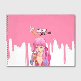 Альбом для рисования с принтом BLACKPINK Ice Cream в Тюмени, 100% бумага
 | матовая бумага, плотность 200 мг. | Тематика изображения на принте: blackpink | blink | bts | exo | icecream | jennie | jisoo | korea | kpop | lisa | love | rose | блекпинк | девушки | корея | кпоп | музыка