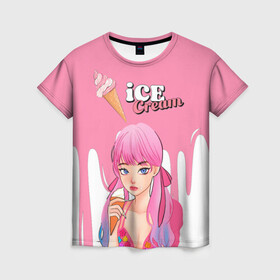 Женская футболка 3D с принтом BLACKPINK Ice Cream в Тюмени, 100% полиэфир ( синтетическое хлопкоподобное полотно) | прямой крой, круглый вырез горловины, длина до линии бедер | blackpink | blink | bts | exo | icecream | jennie | jisoo | korea | kpop | lisa | love | rose | блекпинк | девушки | корея | кпоп | музыка