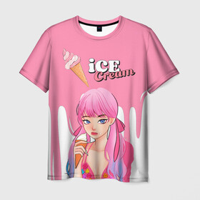 Мужская футболка 3D с принтом BLACKPINK Ice Cream в Тюмени, 100% полиэфир | прямой крой, круглый вырез горловины, длина до линии бедер | Тематика изображения на принте: blackpink | blink | bts | exo | icecream | jennie | jisoo | korea | kpop | lisa | love | rose | блекпинк | девушки | корея | кпоп | музыка