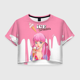 Женская футболка Crop-top 3D с принтом BLACKPINK Ice Cream в Тюмени, 100% полиэстер | круглая горловина, длина футболки до линии талии, рукава с отворотами | blackpink | blink | bts | exo | icecream | jennie | jisoo | korea | kpop | lisa | love | rose | блекпинк | девушки | корея | кпоп | музыка