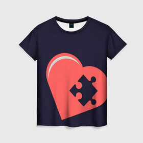 Женская футболка 3D с принтом Сердце Пазл в Тюмени, 100% полиэфир ( синтетическое хлопкоподобное полотно) | прямой крой, круглый вырез горловины, длина до линии бедер | family | family look | детские | для всей семьи | семейные | семья | фэмили лук