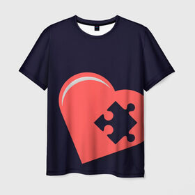 Мужская футболка 3D с принтом Сердце Пазл в Тюмени, 100% полиэфир | прямой крой, круглый вырез горловины, длина до линии бедер | family | family look | детские | для всей семьи | семейные | семья | фэмили лук