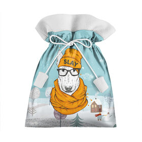 Подарочный 3D мешок с принтом Бультерьер в Тюмени, 100% полиэстер | Размер: 29*39 см | slay | белая собака | бультерьер | пес | псина | собака | собака в шапке | собачка